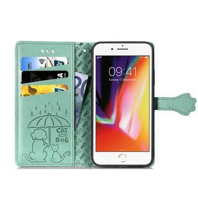 Чехол Embossed Cat and Dog для iPhone SE 2022 книжка кожа PU с визитницей мятный