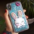 Чохол Glitter для Iphone XS Max бампер рідкий блиск Заєць Синій