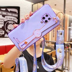 Чехол Luxury для Xiaomi Redmi Note 9S бампер с ремешком Purple