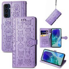 Чехол Embossed Cat and Dog для Samsung Galaxy A26 5G / A266 книжка кожа PU с визитницей фиолетовый