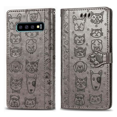 Чехол Embossed Cat and Dog для Samsung Galaxy S10 / G973 книжка кожа PU с визитницей серый