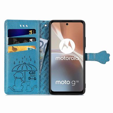 Чехол Embossed Cat and Dog для Motorola Moto G32 книжка кожа PU с визитницей голубой
