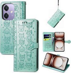 Чехол Embossed Cat and Dog для OPPO A3X / CPH2641 книжка кожа PU с визитницей мятный