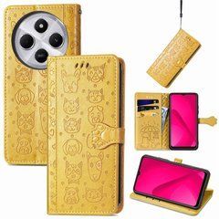 Чехол Embossed Cat and Dog для Xiaomi Redmi 14C книжка кожа PU с визитницей желтый