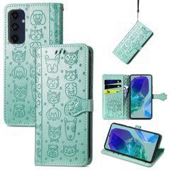 Чехол Embossed Cat and Dog для Samsung Galaxy A26 5G / A266 книжка кожа PU с визитницей мятный