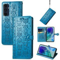 Чехол Embossed Cat and Dog для Samsung Galaxy A26 5G / A266 книжка кожа PU с визитницей голубой