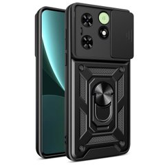 Чехол Hide Shield для Tecno Spark Go 2024 / BG6 бампер противоударный с подставкой кольцом Black