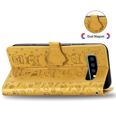 Чехол Embossed Cat and Dog для Samsung Galaxy S10 / G973 книжка кожа PU с визитницей желтый