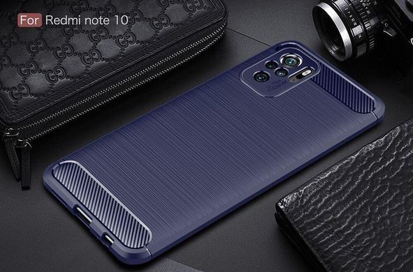 Чехол Carbon для Xiaomi Redmi Note 10 / Note 10S бампер противоударный Blue