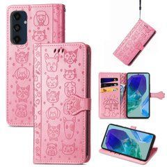 Чехол Embossed Cat and Dog для Samsung Galaxy A26 5G / A266 книжка кожа PU с визитницей розовый