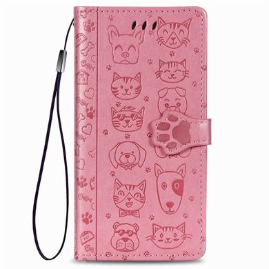 Чехол Embossed Cat and Dog для Iphone 11 Pro Max книжка с визитницей кожа PU розовый