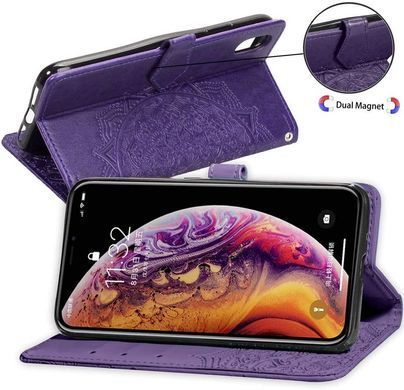 Чехол Vintage для IPhone X книжка с узором кожа PU фиолетовый