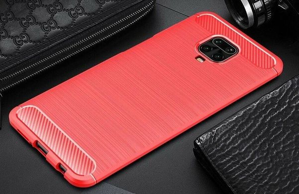 Чехол Carbon для Xiaomi Redmi Note 9 Pro противоударный бампер Red