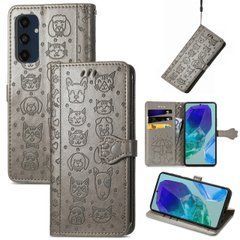 Чехол Embossed Cat and Dog для Samsung Galaxy A26 5G / A266 книжка кожа PU с визитницей серый