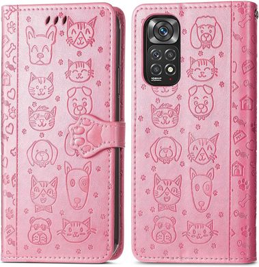 Чехол Embossed Cat and Dog для Xiaomi Redmi Note 11 / Note 11S книжка кожа PU розовый