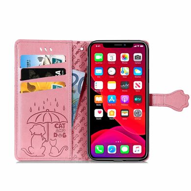 Чехол Embossed Cat and Dog для Iphone 11 книжка кожа PU с визитницей розовый