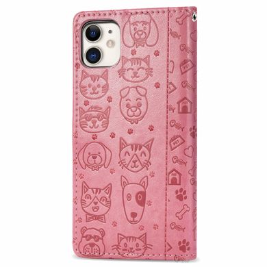 Чехол Embossed Cat and Dog для Iphone 11 книжка кожа PU с визитницей розовый