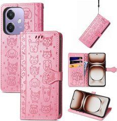 Чехол Embossed Cat and Dog для OPPO A3X / CPH2641 книжка кожа PU с визитницей розовый