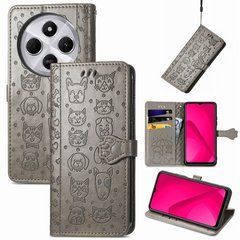 Чехол Embossed Cat and Dog для Xiaomi Redmi 14C книжка кожа PU с визитницей серый