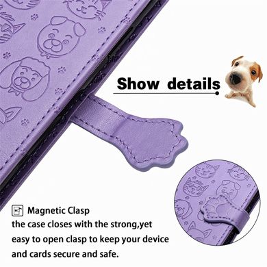 Чехол Embossed Cat and Dog для IPhone XR книжка с визитницей кожа PU фиолетовый