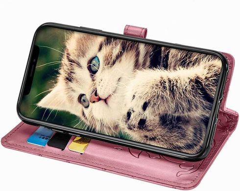 Чехол Embossed Cat and Dog для Iphone 11 Pro книжка с визитницей кожа PU розовый