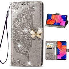 Чехол Butterfly для Xiaomi Redmi Note 8 Pro Книжка кожа PU серый со стразами