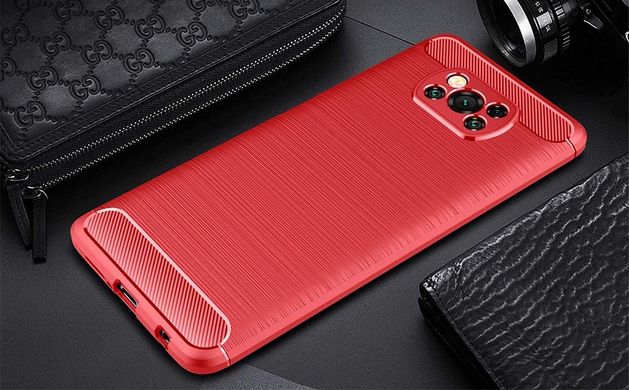 Чехол Carbon для Xiaomi Poco X3 / X3 Pro бампер противоударный Red