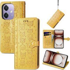 Чохол Embossed Cat and Dog для OPPO A3 / CPH2669 книжка шкіра PU з візитницею жовтий