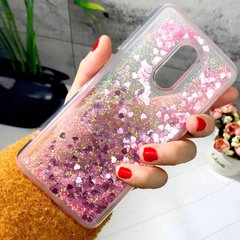Чехол Glitter для Xiaomi Redmi 5 Plus (5.99") Бампер Жидкий блеск сердце розовый УЦЕНКА