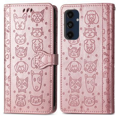 Чехол Embossed Cat and Dog для Samsung Galaxy A26 5G / A266 книжка кожа PU с визитницей розовое золото