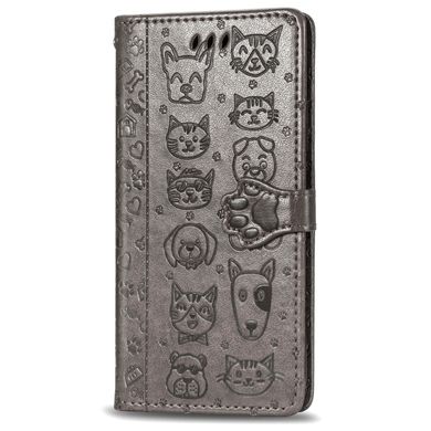 Чехол Embossed Cat and Dog для Xiaomi Redmi Note 9 книжка кожа PU с визитницей серый