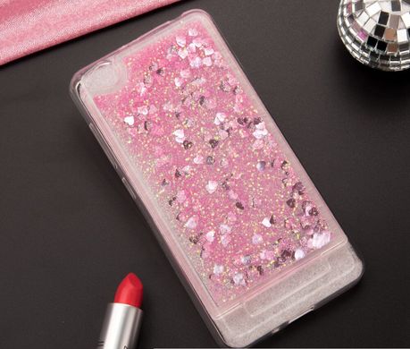 Чехол Glitter для Xiaomi Redmi 5a Бампер Жидкий блеск сердце розовый