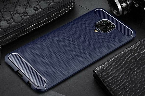Чехол Carbon для Xiaomi Redmi Note 9S защитный бампер Blue