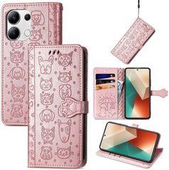 Чехол Embossed Cat and Dog для Xiaomi Redmi Note 13 Pro 4G книжка кожа PU с визитницей розовое золото