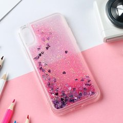 Чехол Glitter для Iphone XS Бампер Жидкий блеск Сердце Розовый