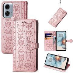 Чехол Embossed Cat and Dog для Motorola Moto G06 / Moto G06 Power книжка кожа PU с визитницей розовое золото