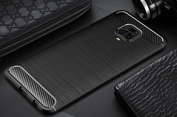 Чехол Carbon для Xiaomi Redmi Note 9S защитный бампер Black