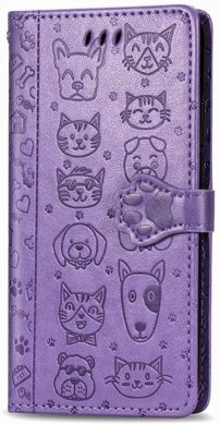 Чехол Embossed Cat and Dog для Xiaomi Redmi Note 9 Pro книжка кожа PU Purple