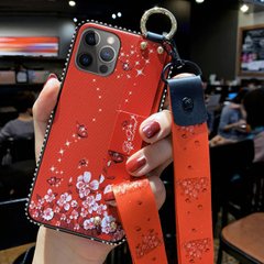 Чехол Lanyard для Iphone 12 Pro бампер с ремешком Red