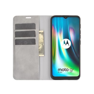 Чохол Taba Retro-Skin для Motorola Moto E7 Plus книжка шкіра PU з візитницею сірий