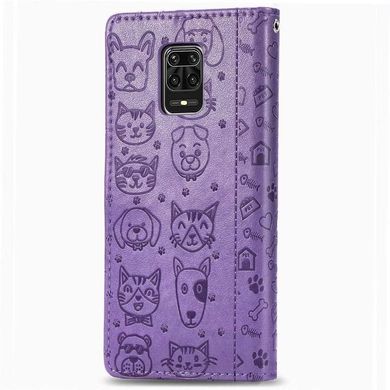 Чехол Embossed Cat and Dog для Xiaomi Redmi Note 9 Pro книжка кожа PU Purple