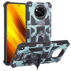 Чехол Military Shield для Xiaomi Poco X3 / X3 Pro бампер противоударный с подставкой Turquoise