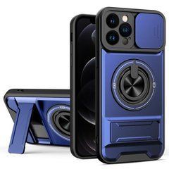 Чехол Sliding Shield для Iphone 12 Pro Max бампер противоударный с подставкой кольцом Blue