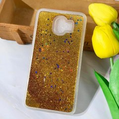 Чехол Glitter для Samsung A8 2018 / A530 бампер Жидкий блеск сердце Gold