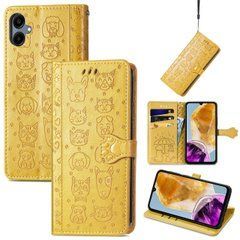 Чехол Embossed Cat and Dog для Samsung Galaxy A06 / A065 книжка кожа PU с визитницей желтый