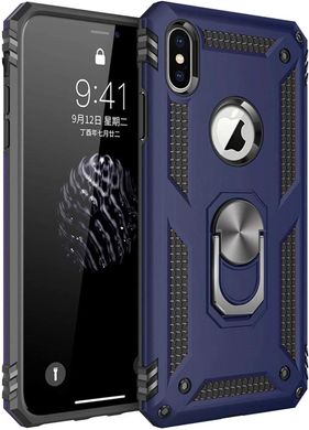 Чехол Shield для Iphone XS бампер противоударный с подставкой Dark-Blue