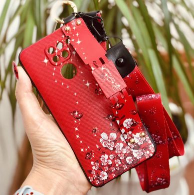 Чехол Lanyard для Xiaomi Redmi Note 9 бампер с ремешком Red
