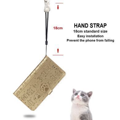 Чехол Embossed Cat and Dog для iPhone SE 2022 книжка кожа PU с визитницей золотистый