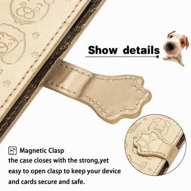 Чехол Embossed Cat and Dog для iPhone SE 2022 книжка кожа PU с визитницей золотистый