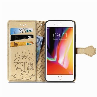Чехол Embossed Cat and Dog для iPhone SE 2022 книжка кожа PU с визитницей золотистый
